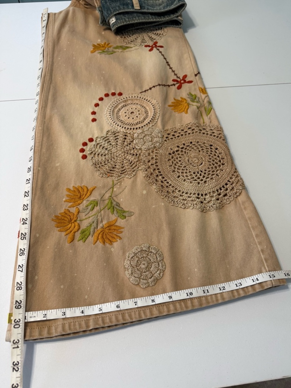 Free People Beige Wide-Leg Embroidered Pants with Red & Yellow Accents - Picture 15 of 16